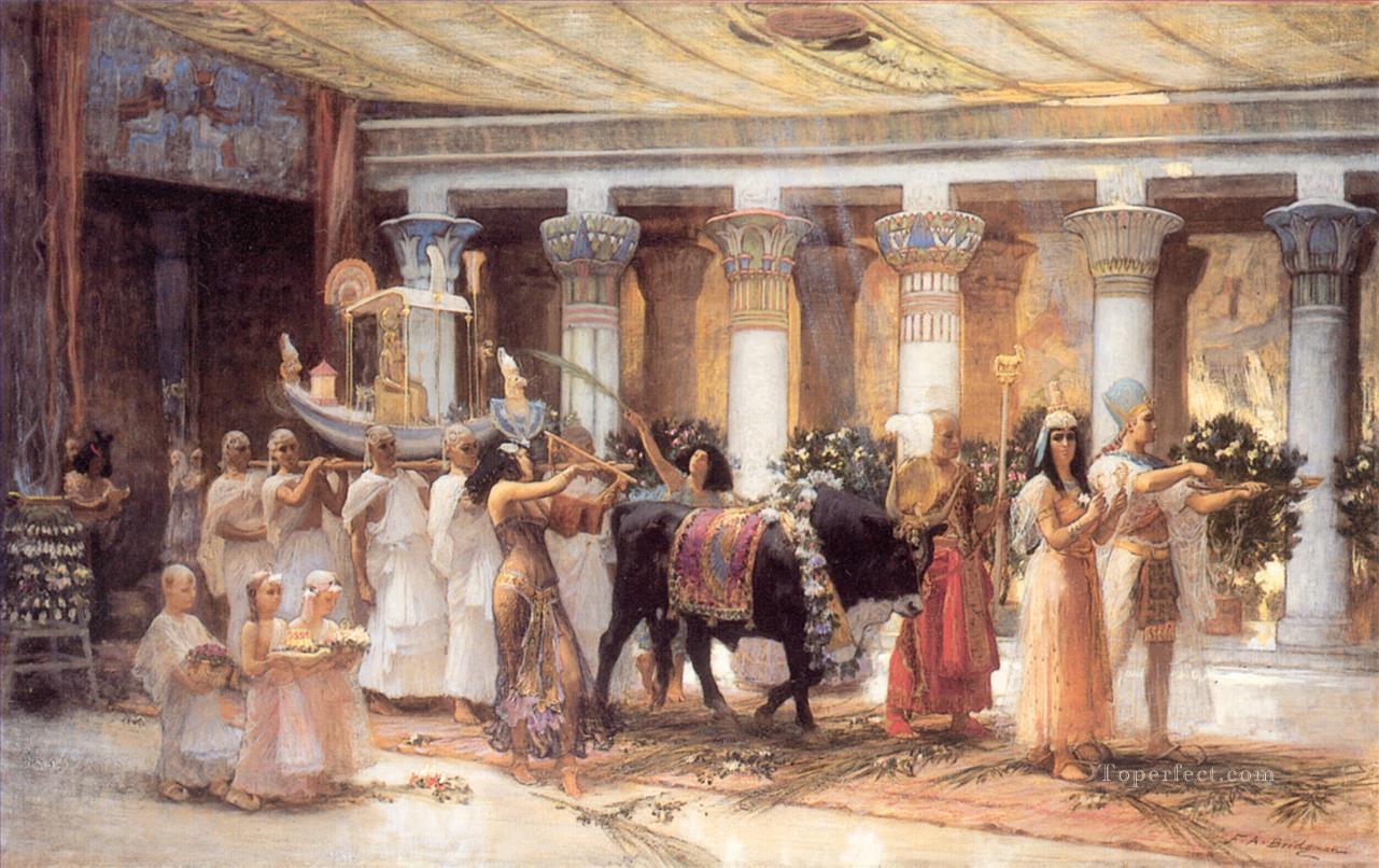 The Procession of the Sacred Bull Anubis Egyptian Arabian Frederick Arthur Bridgman Oil Paintings